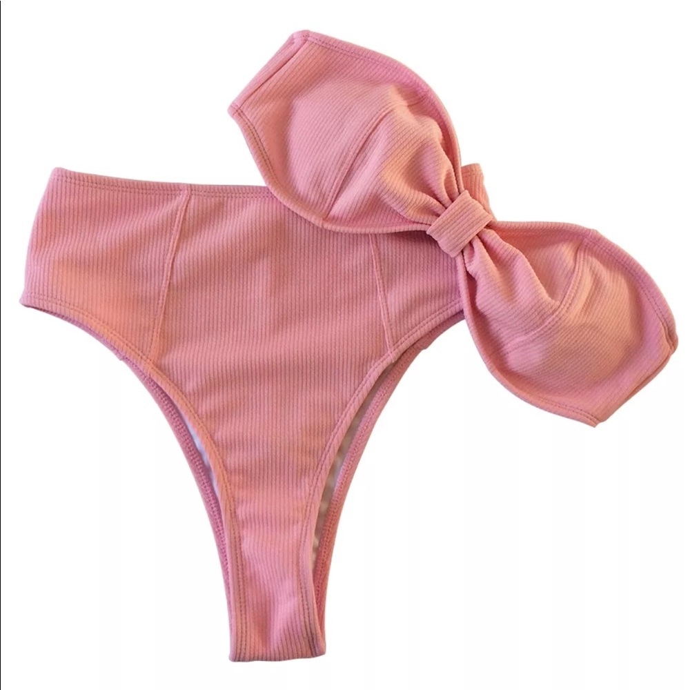 Pink Barbie high waisted cheeky strapless bikini - Picture 3 of 4